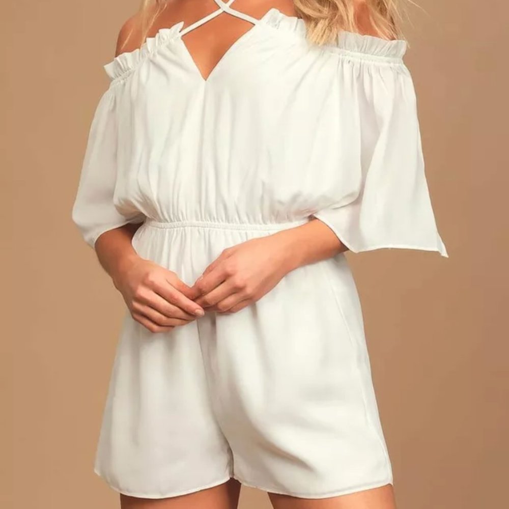 NWT Lulu's White Strappy Off Shoulder Romper